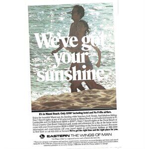 The Wings of Man Airline Miami Beach Sunshine 1970s Vintage Print Ad 9 inch